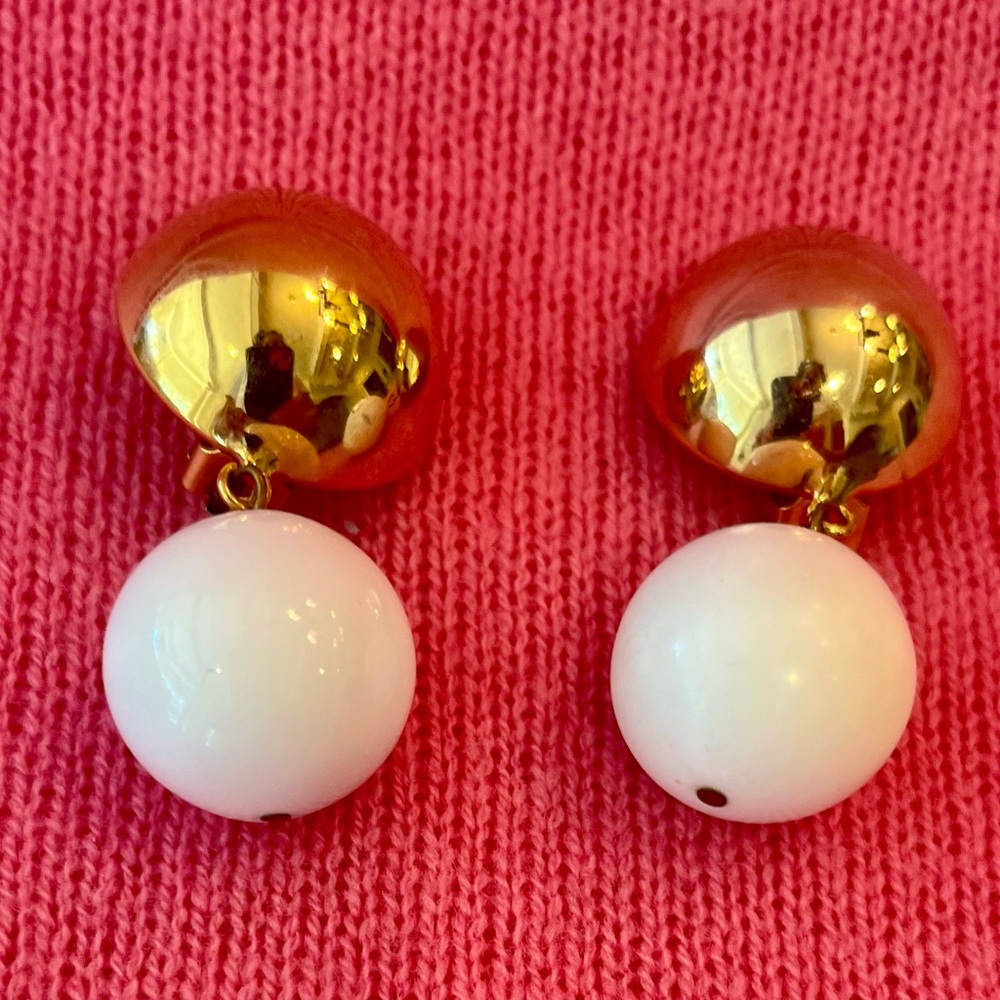 Vintage Gold and White Statement Earrings - Picture 2 of 16